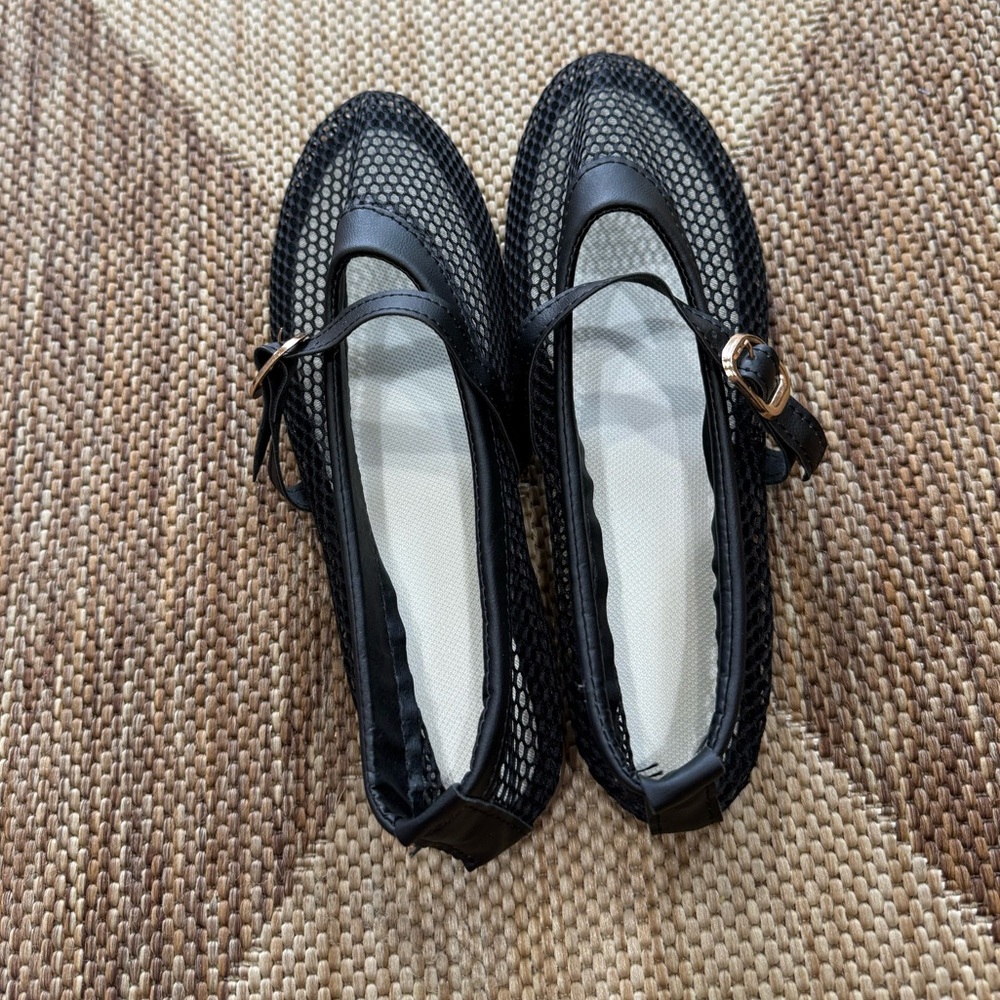 Black Mesh Flats-Women's Shoes